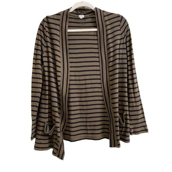 J.Crew Green Navy Stripes Cotton Open Cardigan Size Small - Picture 1 of 5